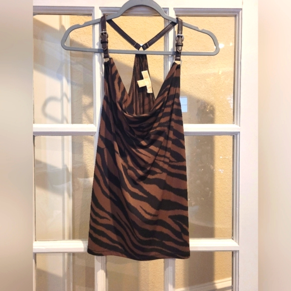 Michael Kors brown/black animal stripe top